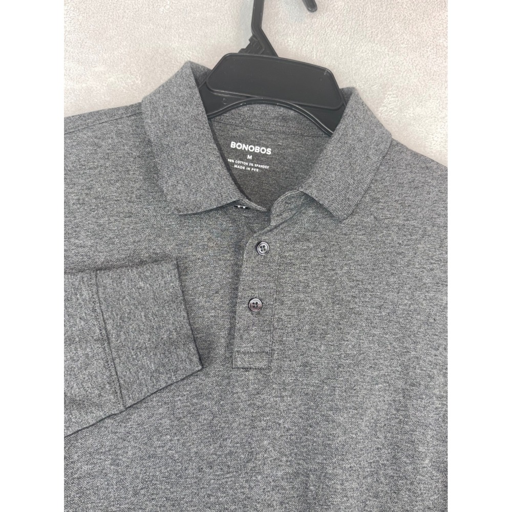 Bonobos Mens Medium Long Sleeve Polo Shirt Gray Heather Cotton Stretch